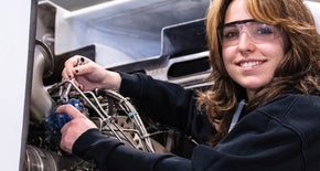 Girl working on aviation-technician-aircraft-maintenance